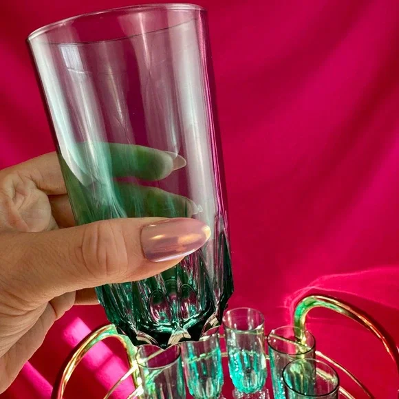 Set of 6 Vintage Green Luminarc Glasses Holiday Christmas Barware Entertaining - Picture 12 of 17